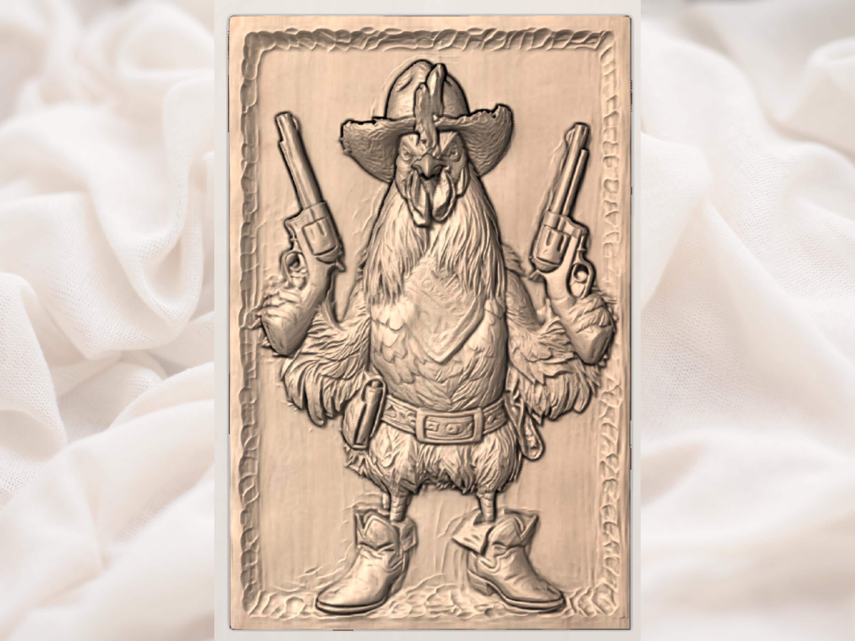 Cowboy Rooster Gunslinger Bas-Relief STL for CNC Carving bas-relief STL — view 3