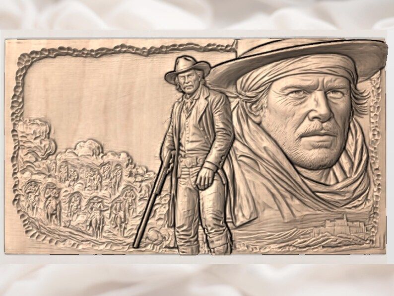Old West Gunslinger and Riding Posse Panoramic Relief STL bas-relief STL — view 2