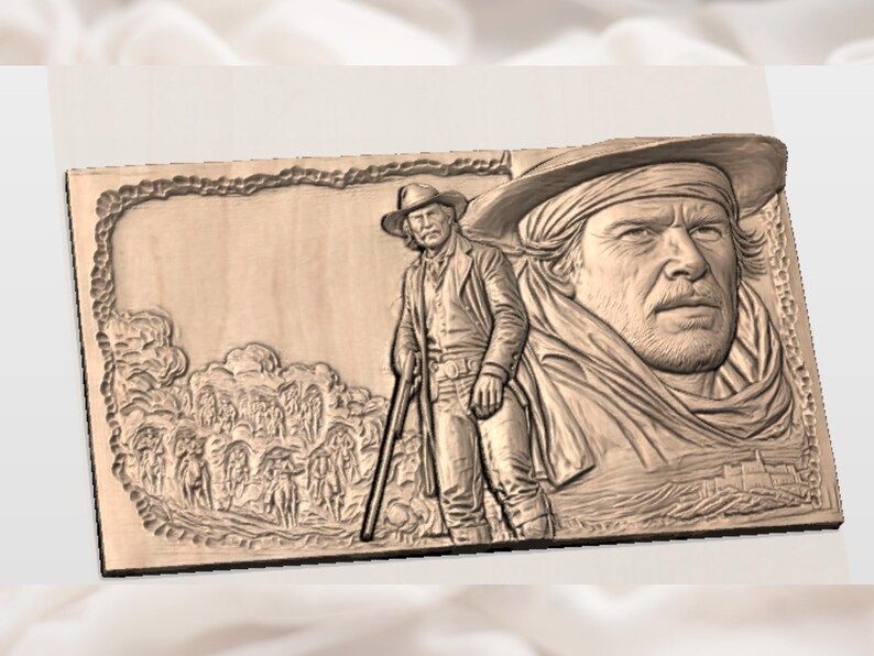 Old West Gunslinger and Riding Posse Panoramic Relief STL bas-relief STL — view 3