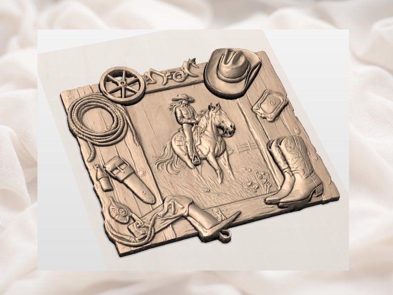 Cowgirl on Horseback Western Ranch Gear Collage Bas-Relief STL bas-relief STL — view 2