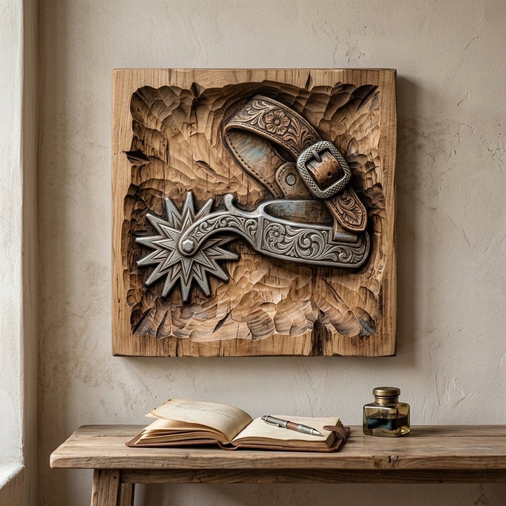 Western Cowboy Spur Wall Art bas-relief STL — view 6