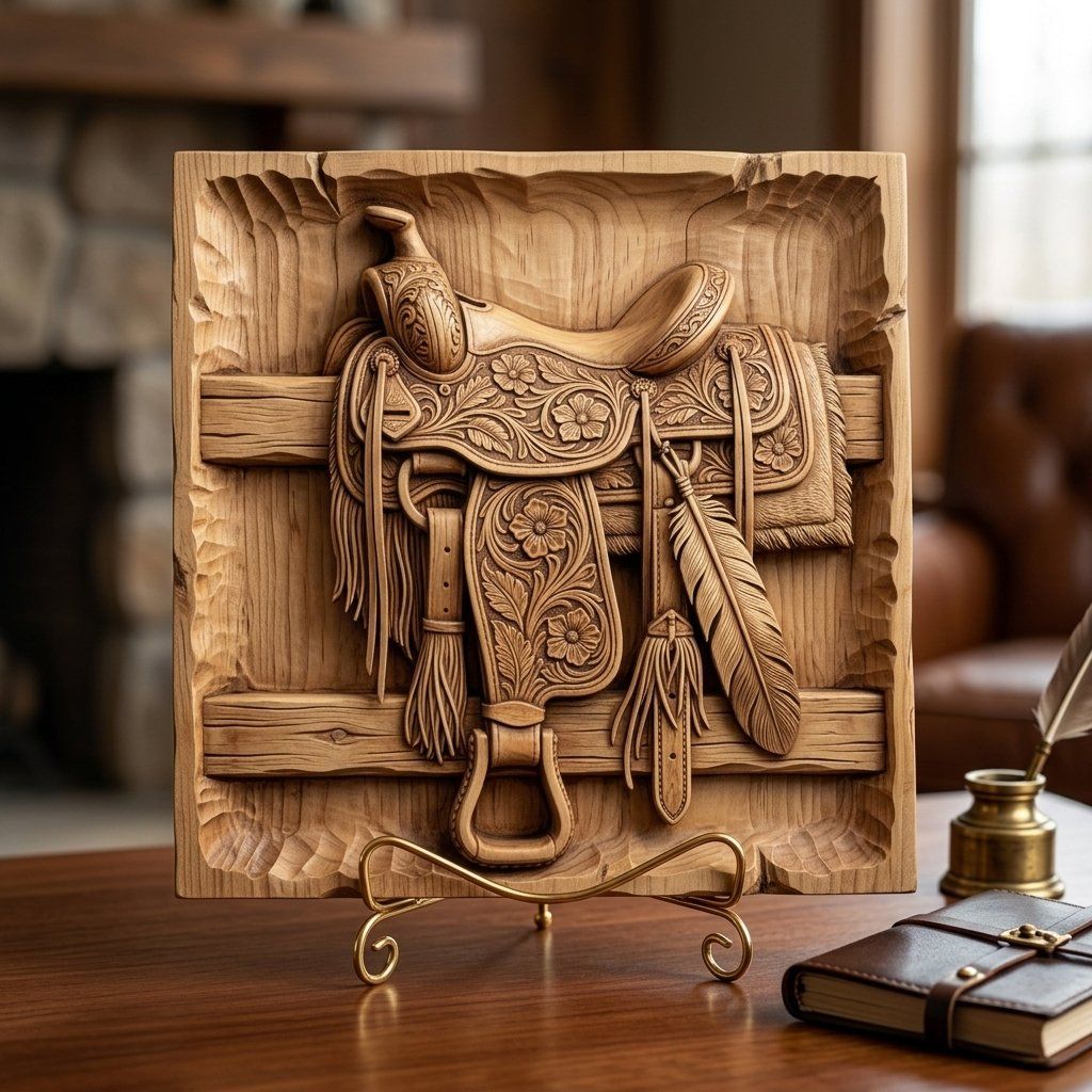 Western Heritage Saddle Bas Relief bas-relief STL — view 7
