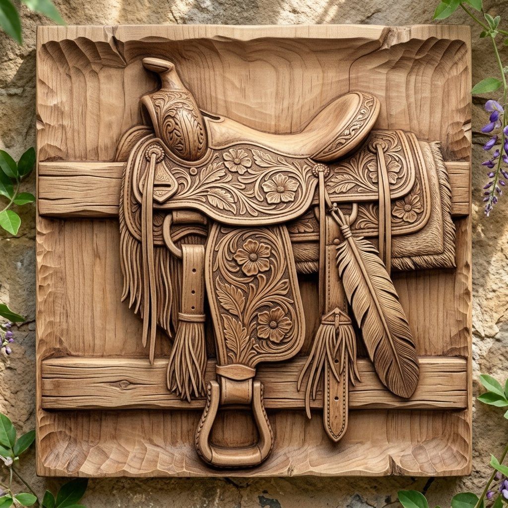 Western Heritage Saddle Bas Relief bas-relief STL — view 8