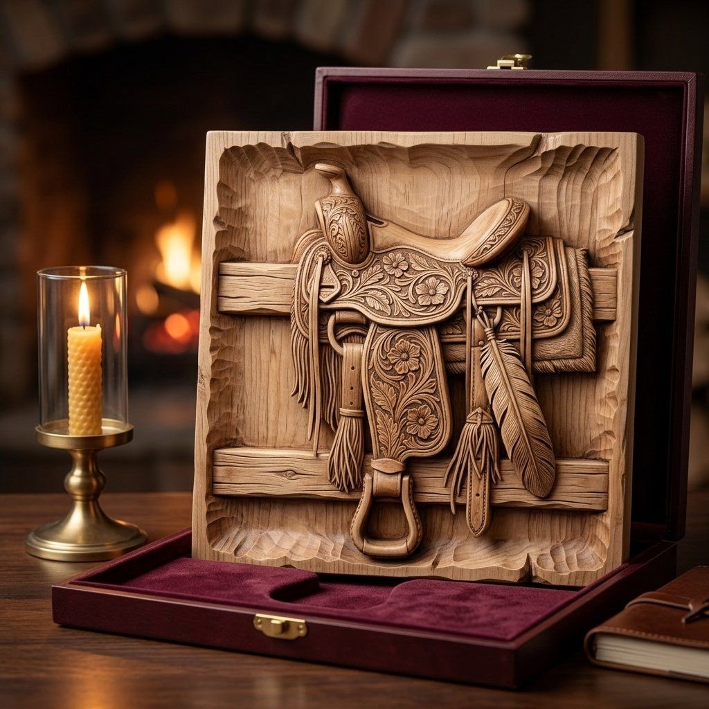 Western Heritage Saddle Bas Relief bas-relief STL — view 9