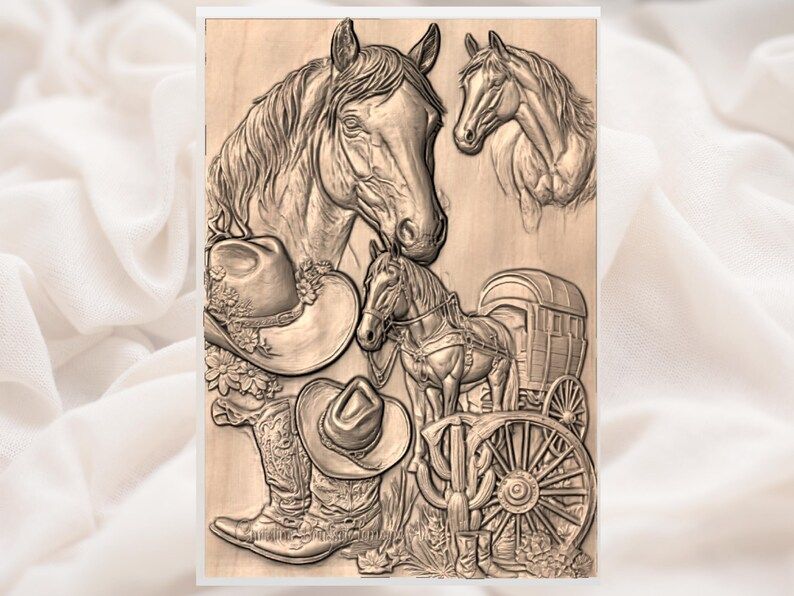Western Horses and Cowboy Boots Bas-Relief STL Carving Panel bas-relief STL — view 2