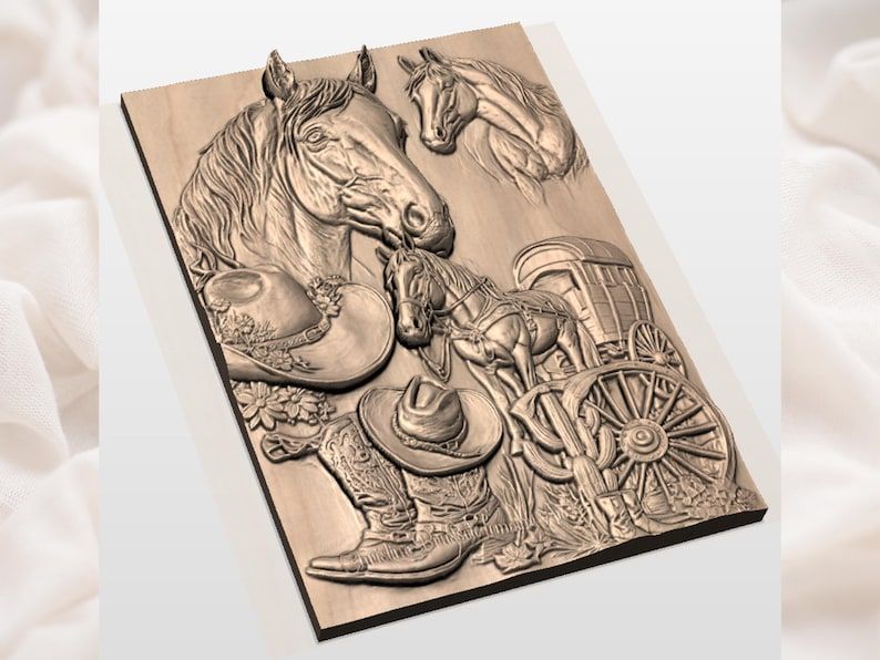 Western Horses and Cowboy Boots Bas-Relief STL Carving Panel bas-relief STL — view 3