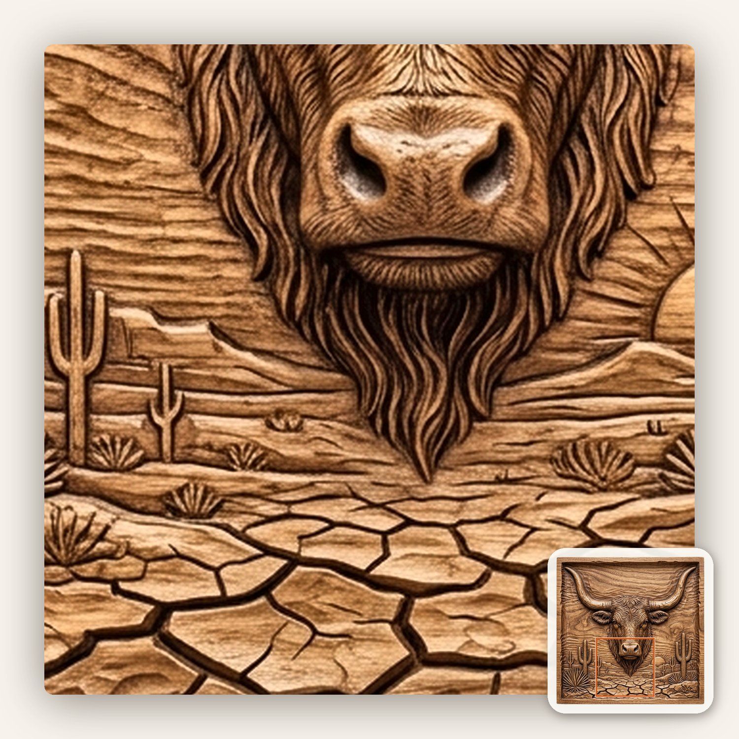 Western Longhorn Steer CNC Relief STL bas-relief STL — view 12