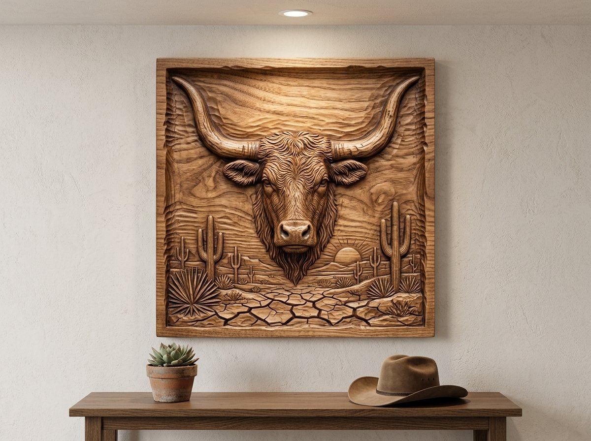 Western Longhorn Steer CNC Relief STL bas-relief STL — view 14
