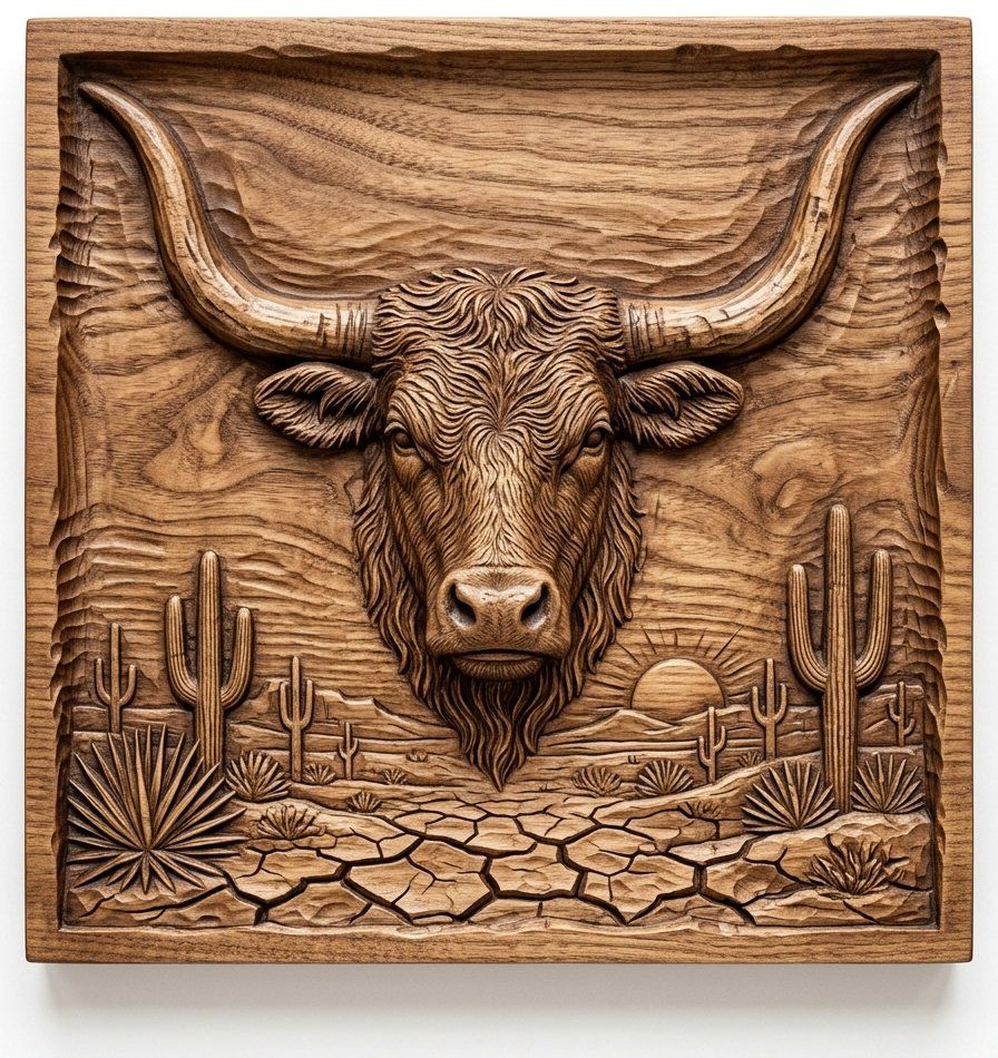 Western Longhorn Steer CNC Relief STL bas-relief STL — view 4