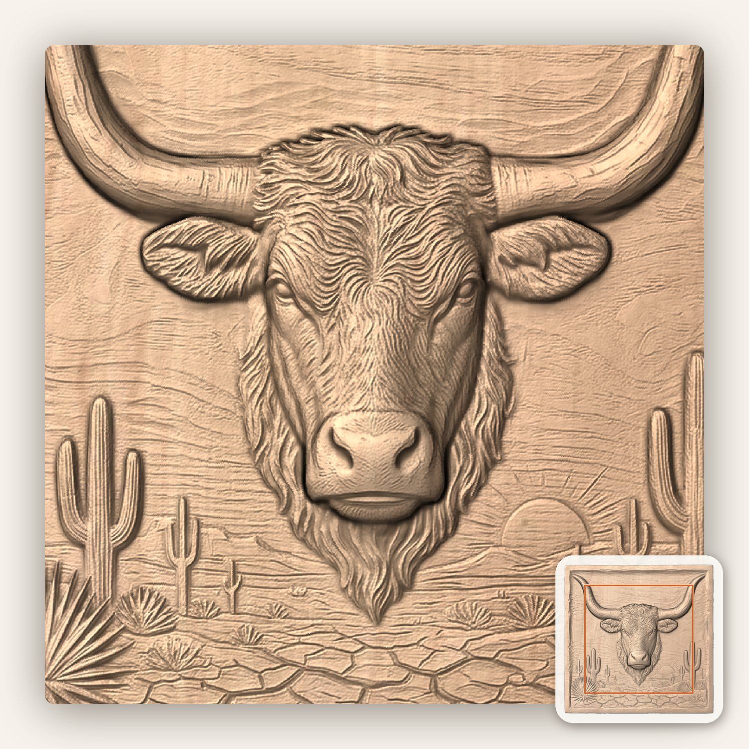 Western Longhorn Steer CNC Relief STL bas-relief STL — view 7