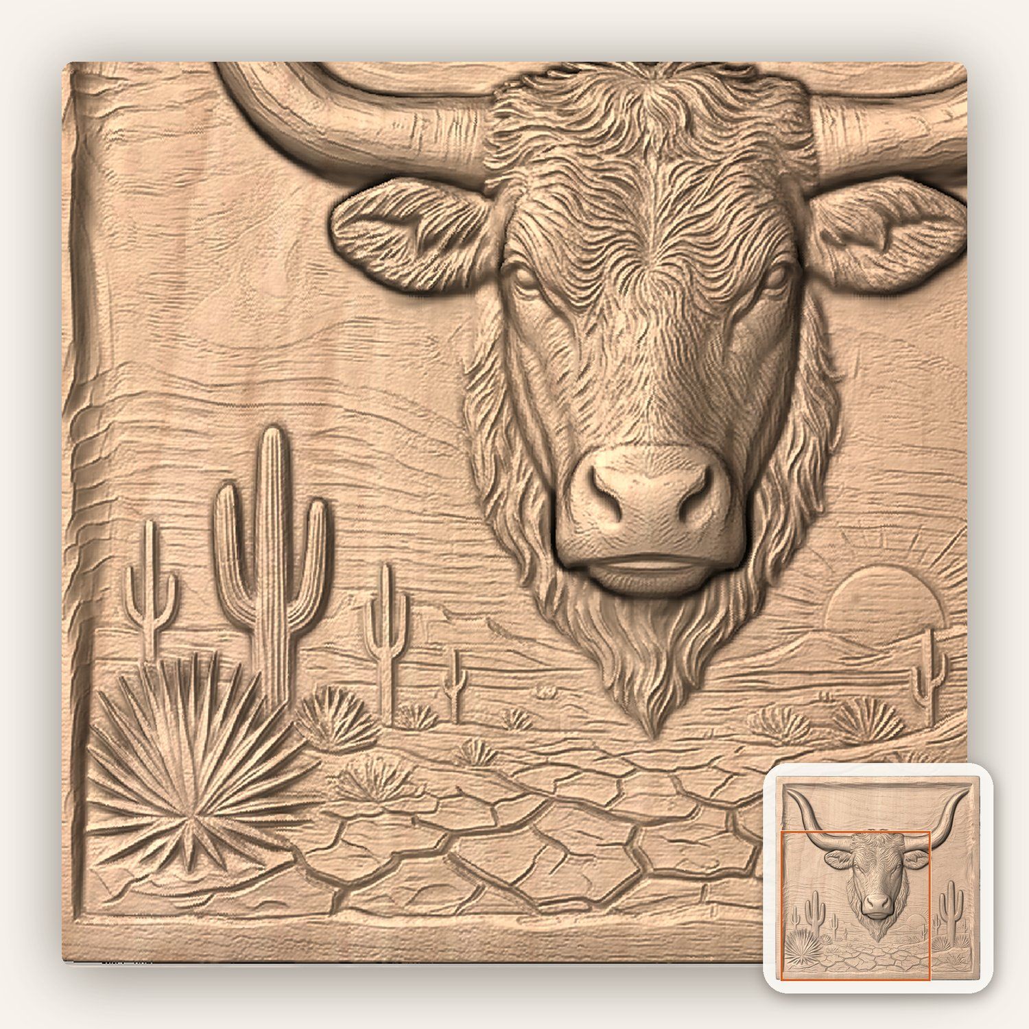 Western Longhorn Steer CNC Relief STL bas-relief STL — view 8