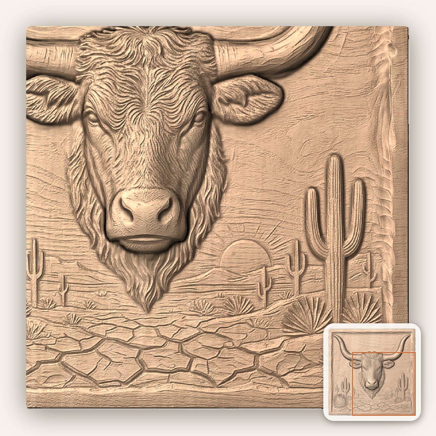 Western Longhorn Steer CNC Relief STL bas-relief STL — view 9
