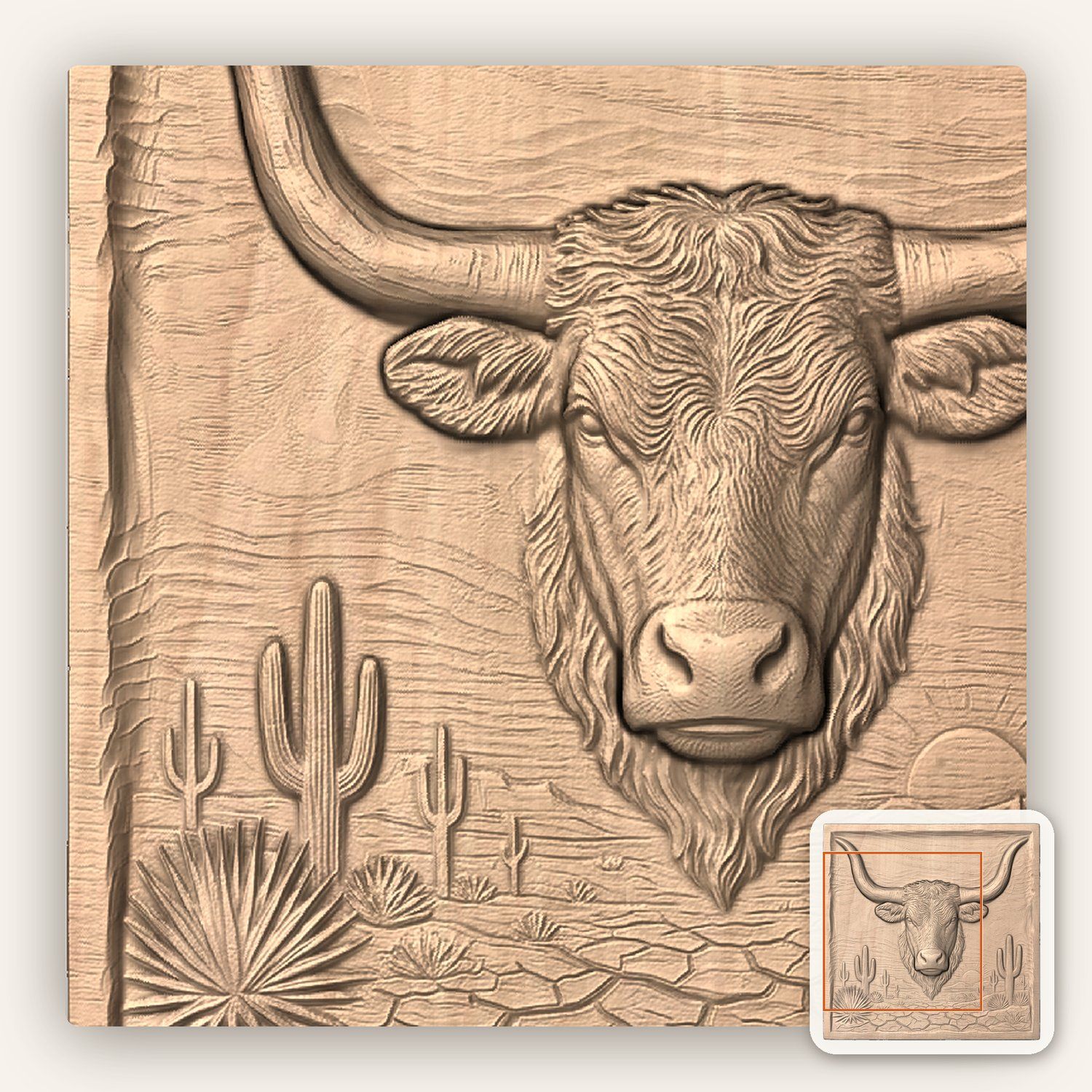 Western Longhorn Steer CNC Relief STL bas-relief STL — view 10