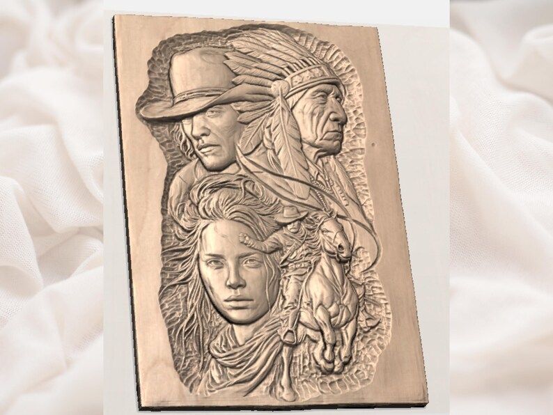 Frontier Saga Bas-Relief: Cowboy, Chief and Horse Rider STL bas-relief STL — view 3