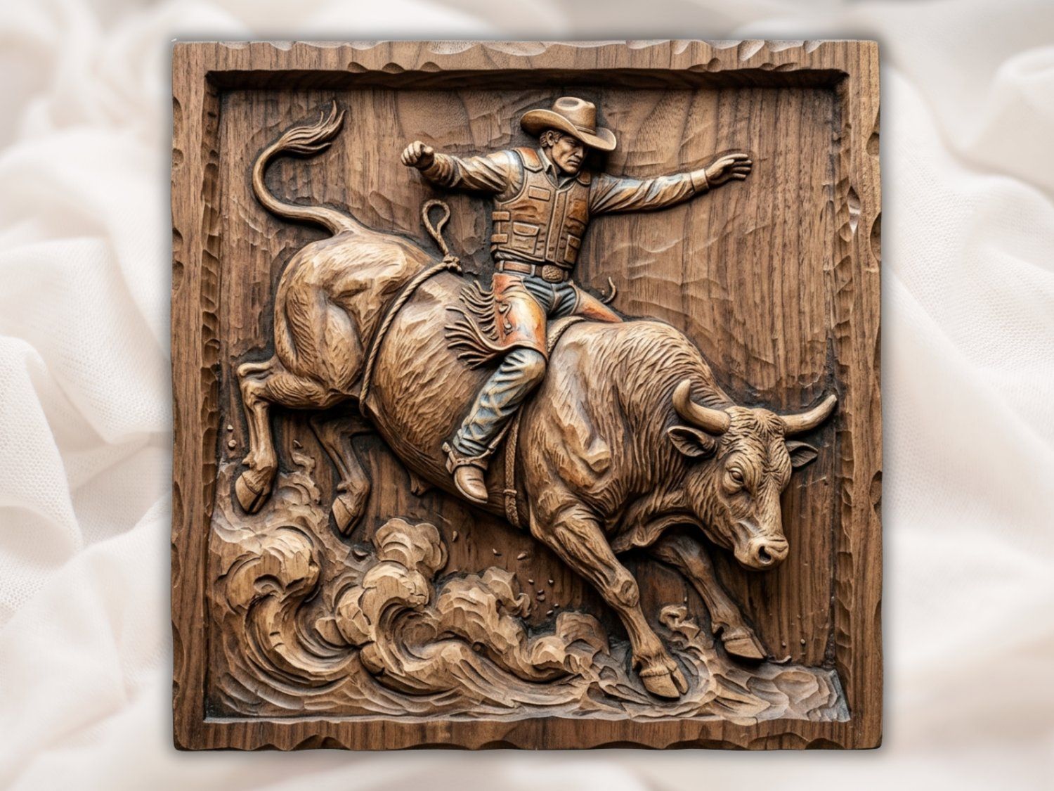 Western Rodeo Bull Rider Wall Art bas-relief STL — view 2