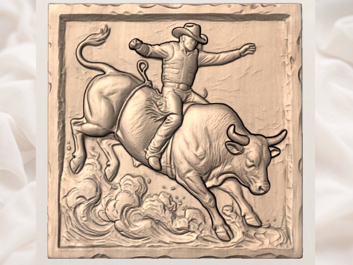 Western Rodeo Bull Rider Wall Art bas-relief STL — view 3