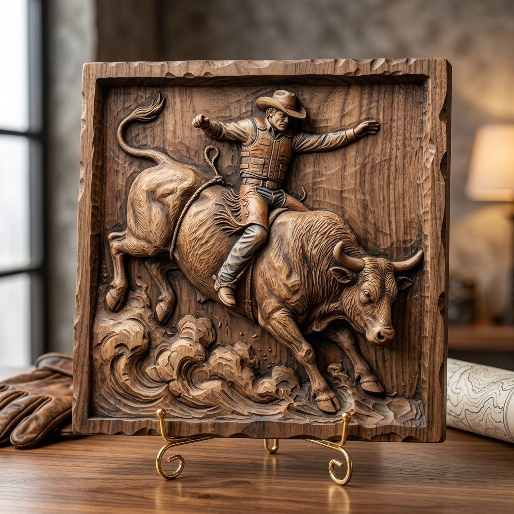 Western Rodeo Bull Rider Wall Art bas-relief STL — view 7