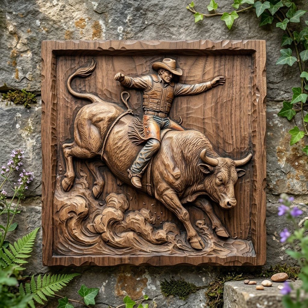 Western Rodeo Bull Rider Wall Art bas-relief STL — view 8
