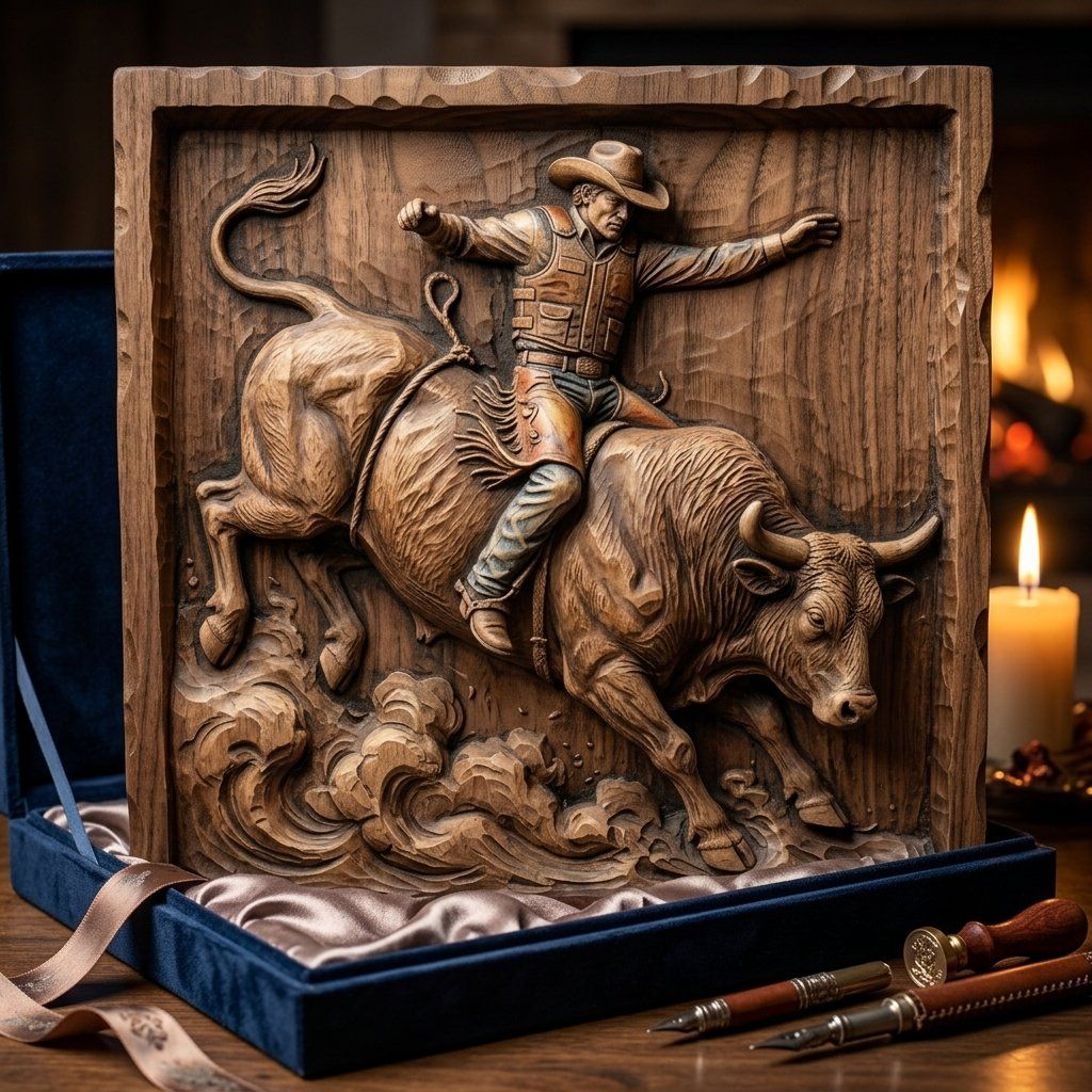 Western Rodeo Bull Rider Wall Art bas-relief STL — view 9
