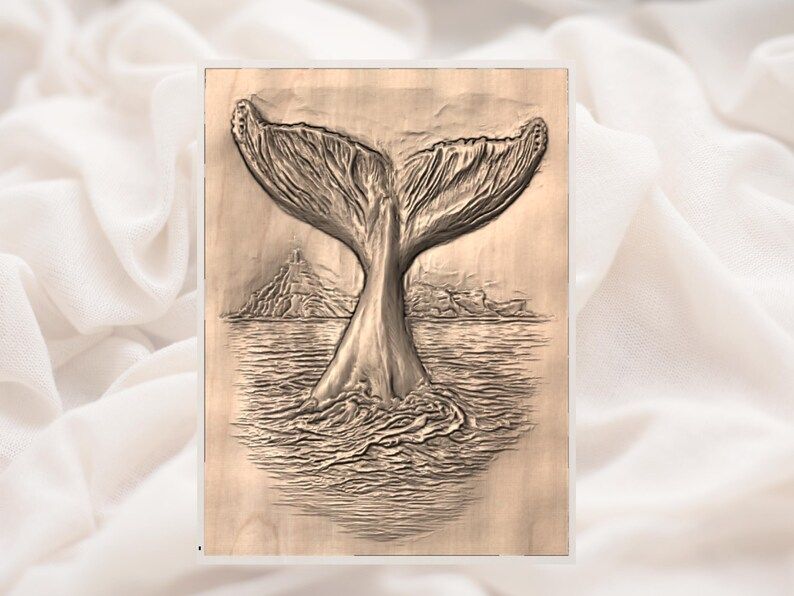 Whale Tail Rising From the Sea Bas-Relief STL Carving bas-relief STL — view 3