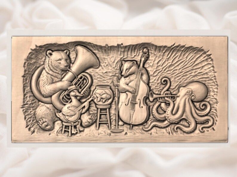 Animal Jazz Band Relief: Bear, Badger, Duck and Octopus STL bas-relief STL — view 2