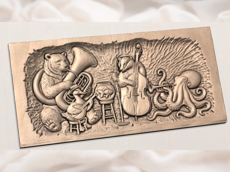 Animal Jazz Band Relief: Bear, Badger, Duck and Octopus STL bas-relief STL — view 3