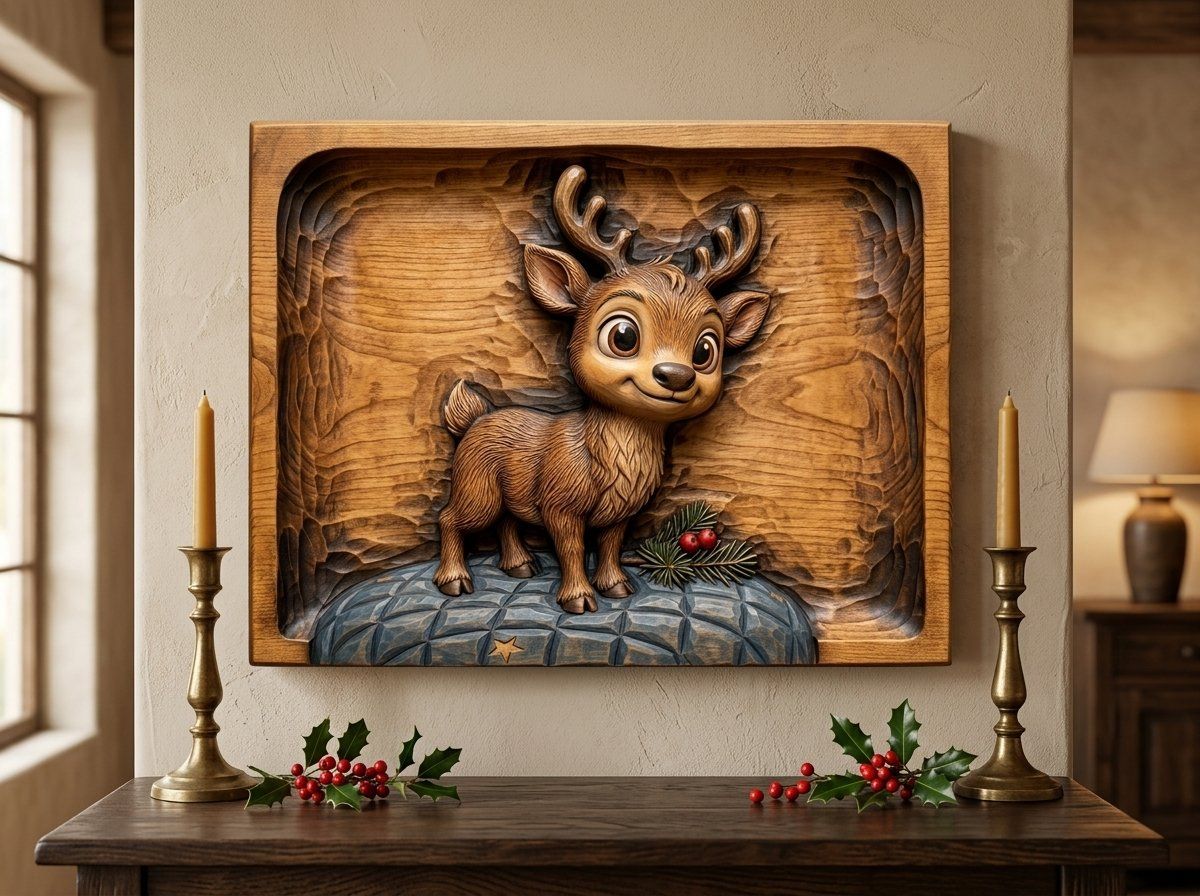 Whimsical Baby Reindeer Nursery Decor CNC Relief STL bas-relief STL — view 14