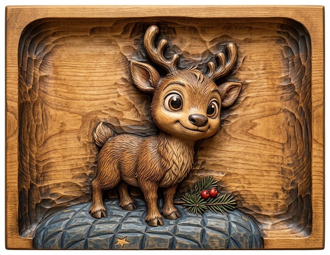 Whimsical Baby Reindeer Nursery Decor CNC Relief STL bas-relief STL — view 4