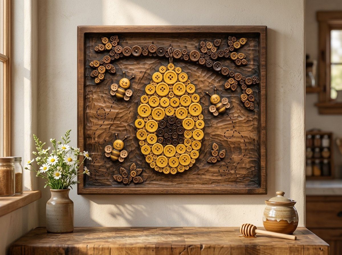 Whimsical Button Beehive and Honey Bee CNC Relief STL bas-relief STL — view 12