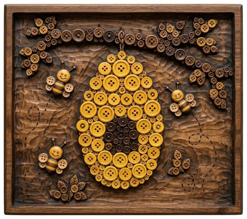 Whimsical Button Beehive and Honey Bee CNC Relief STL bas-relief STL — view 13