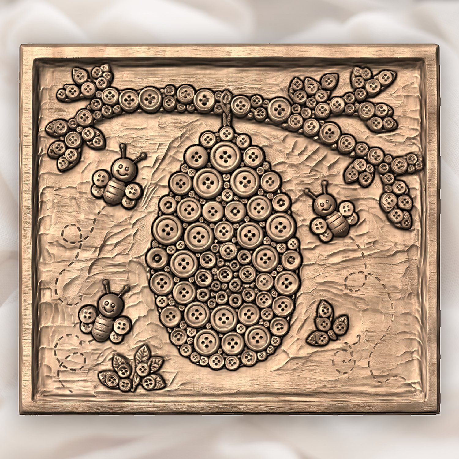 Whimsical Button Beehive and Honey Bee CNC Relief STL bas-relief STL — view 4
