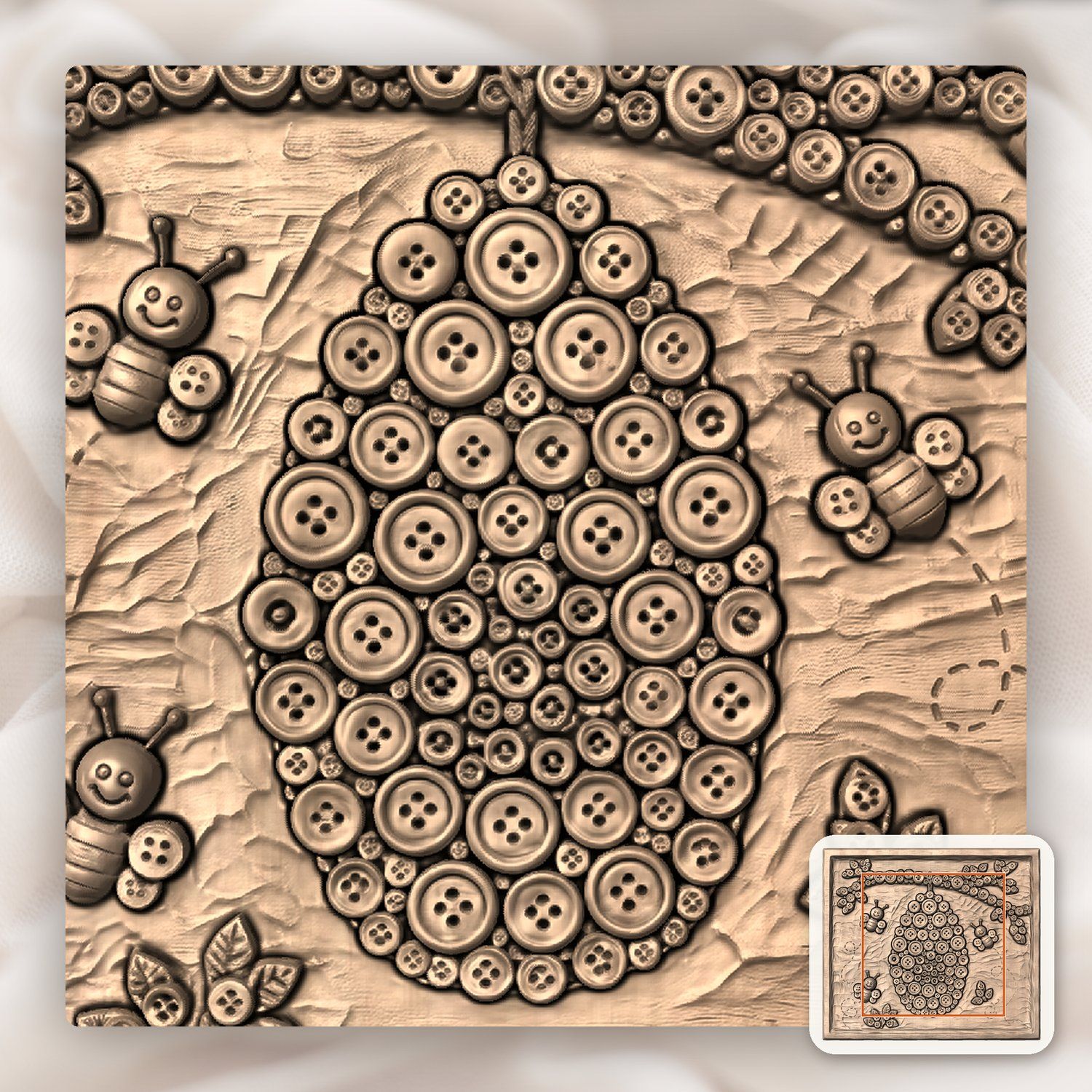 Whimsical Button Beehive and Honey Bee CNC Relief STL bas-relief STL — view 6