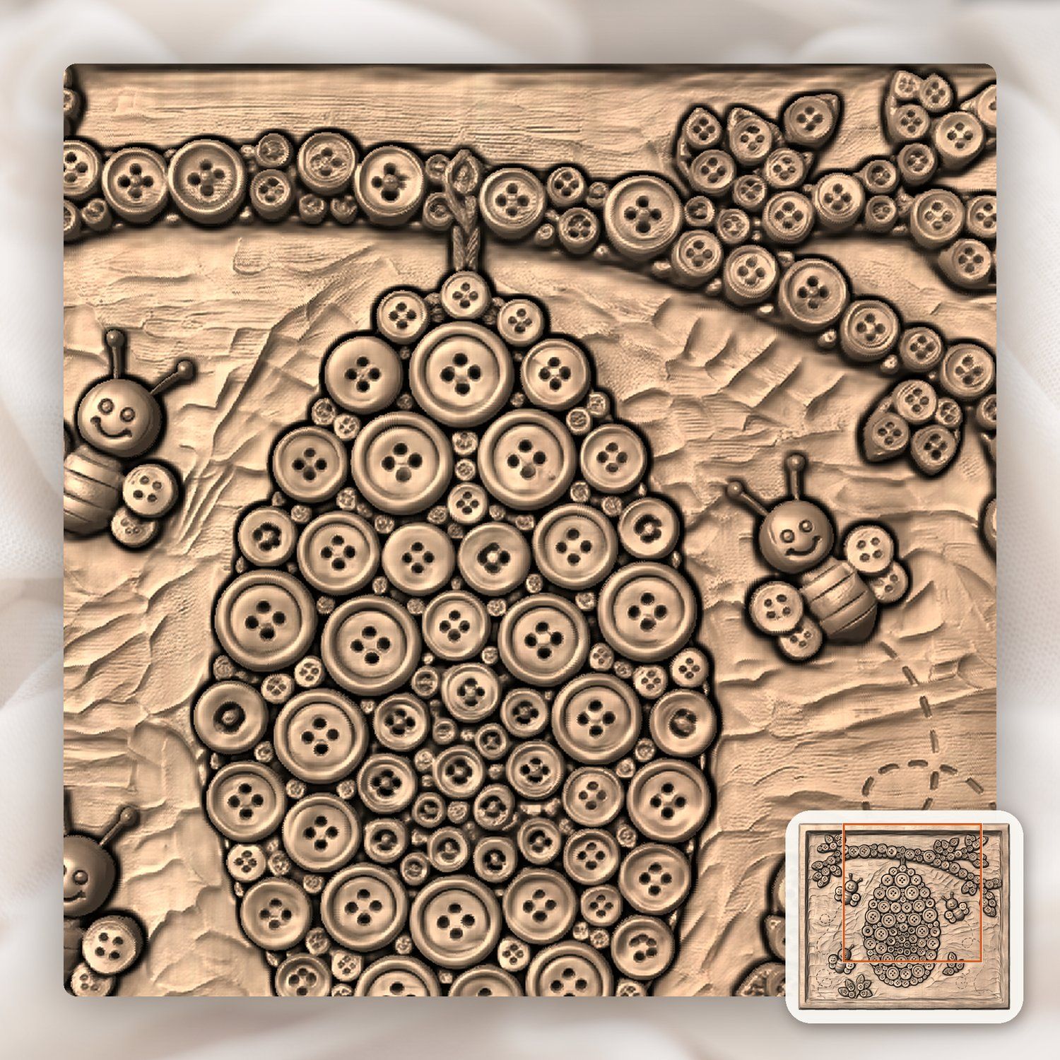 Whimsical Button Beehive and Honey Bee CNC Relief STL bas-relief STL — view 8