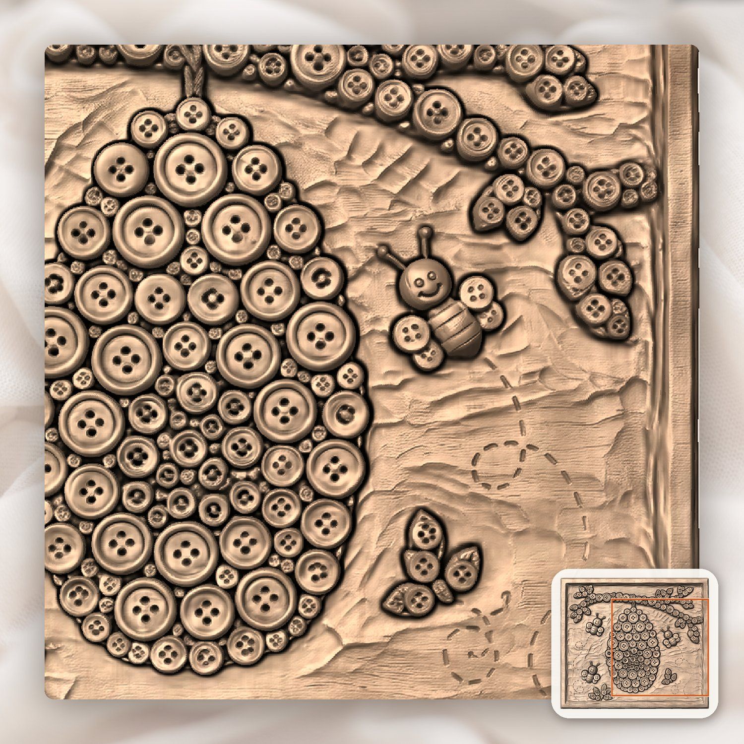 Whimsical Button Beehive and Honey Bee CNC Relief STL bas-relief STL — view 9