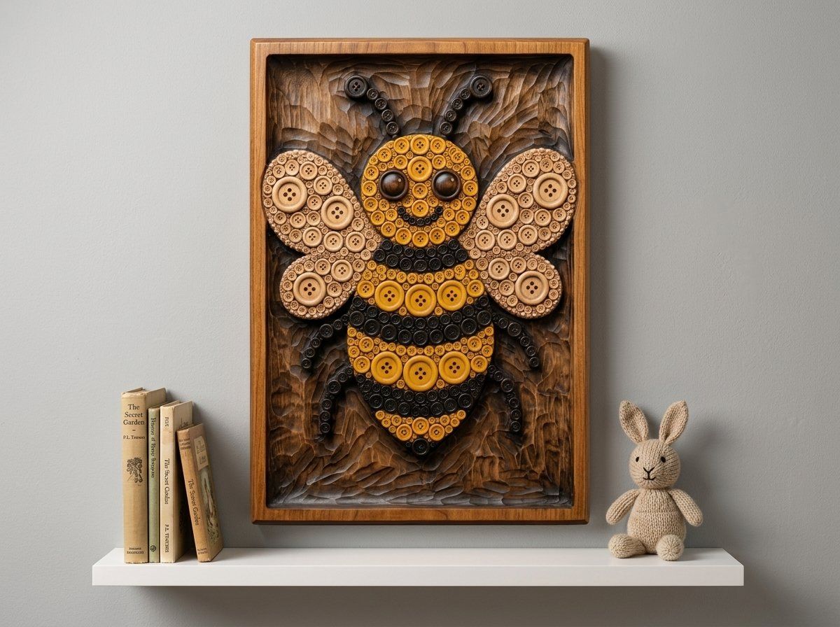 Whimsical Button Bumblebee CNC Relief STL bas-relief STL — view 13