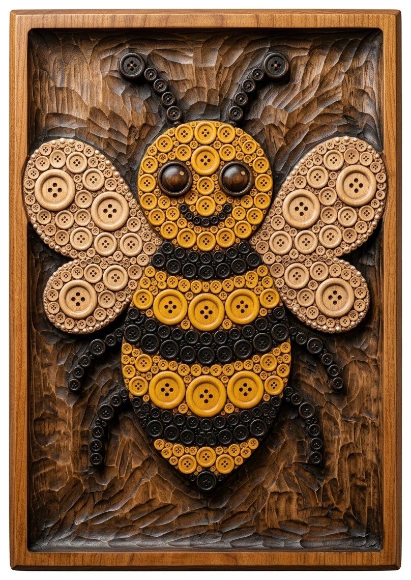 Whimsical Button Bumblebee CNC Relief STL bas-relief STL — view 14