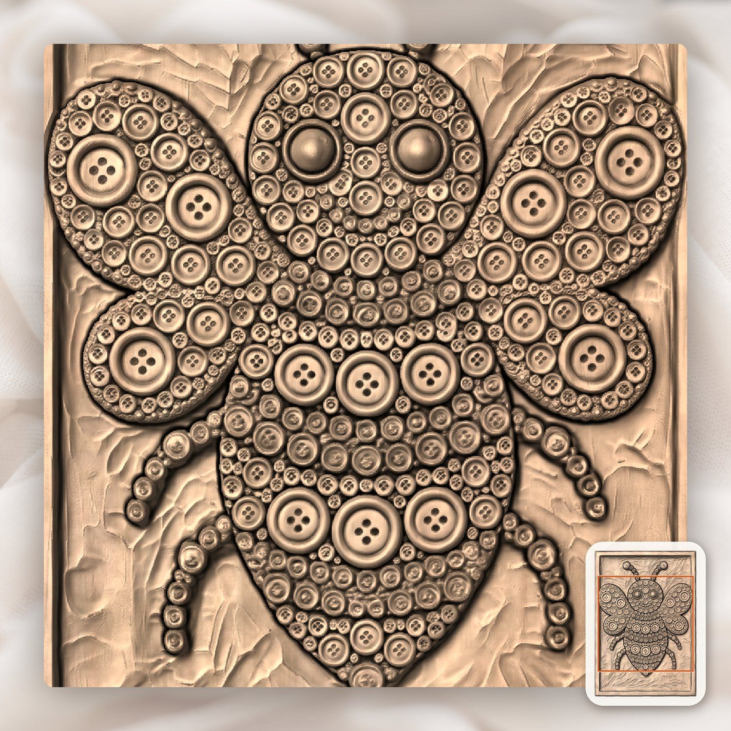 Whimsical Button Bumblebee CNC Relief STL bas-relief STL — view 6