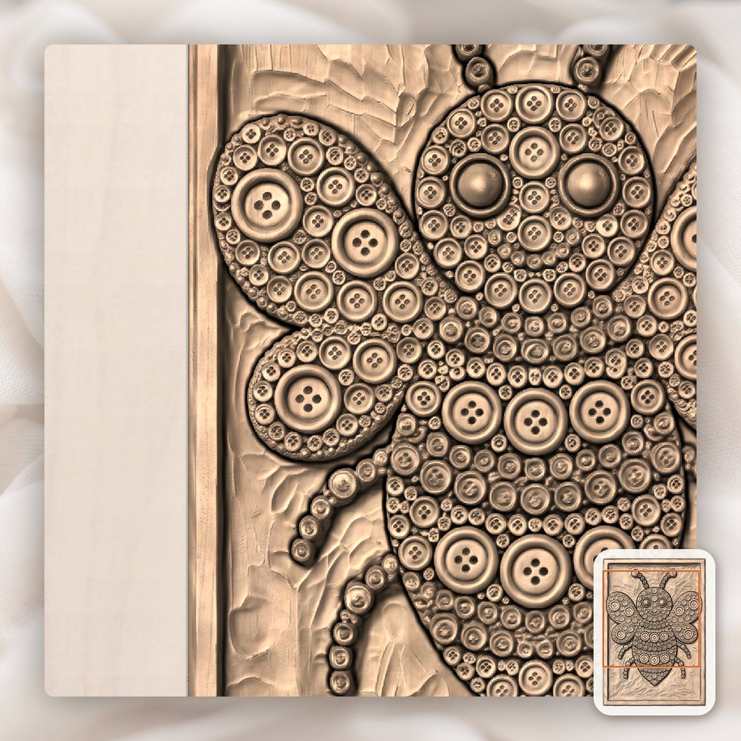 Whimsical Button Bumblebee CNC Relief STL bas-relief STL — view 7