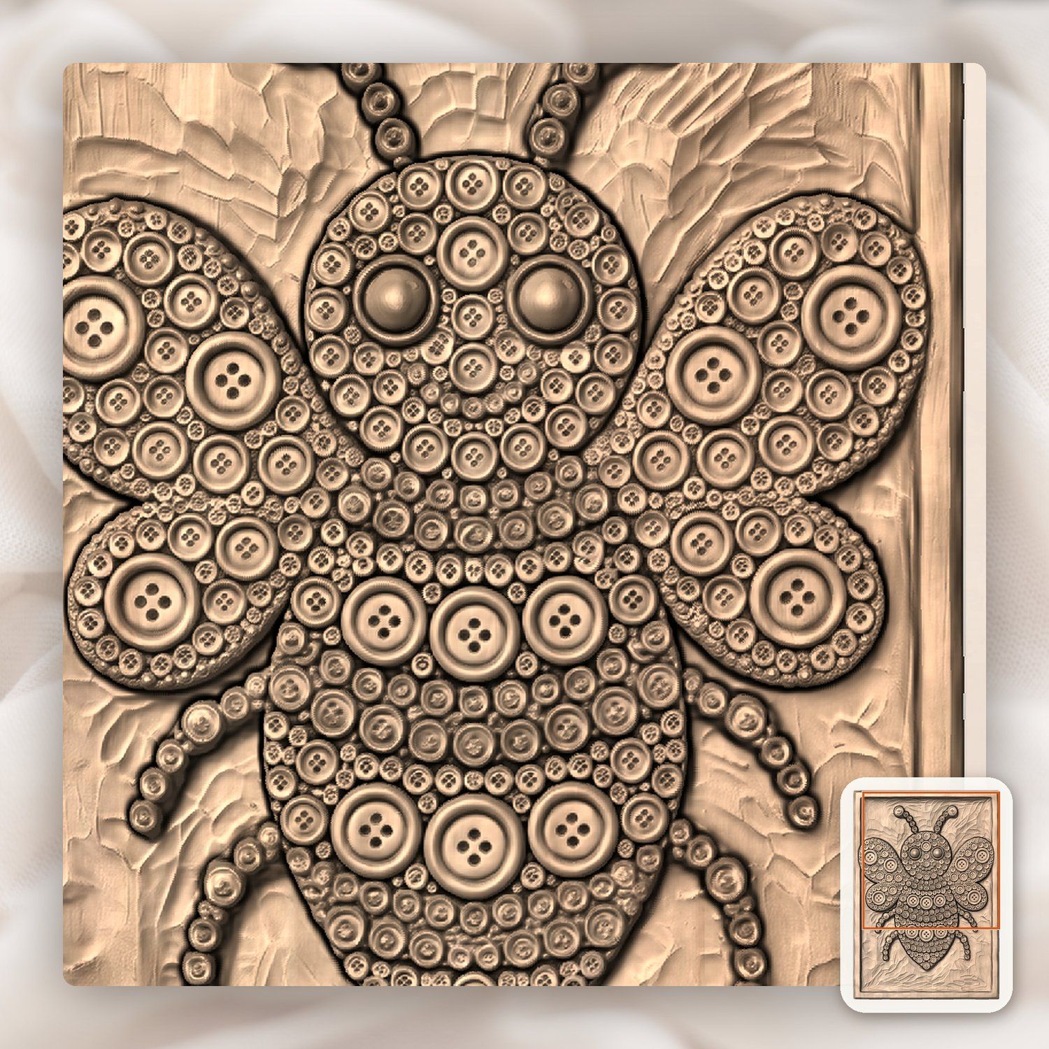 Whimsical Button Bumblebee CNC Relief STL bas-relief STL — view 8