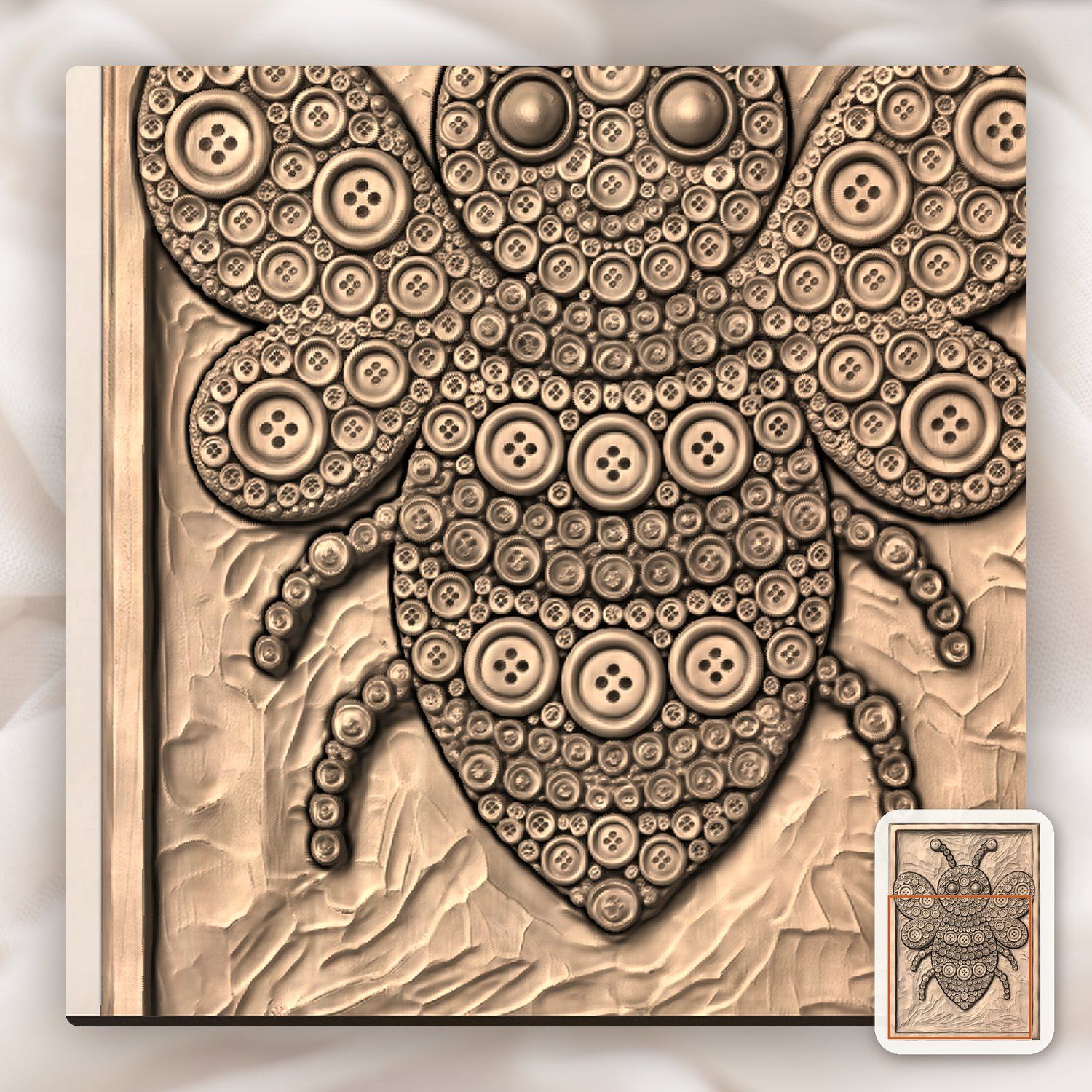 Whimsical Button Bumblebee CNC Relief STL bas-relief STL — view 9