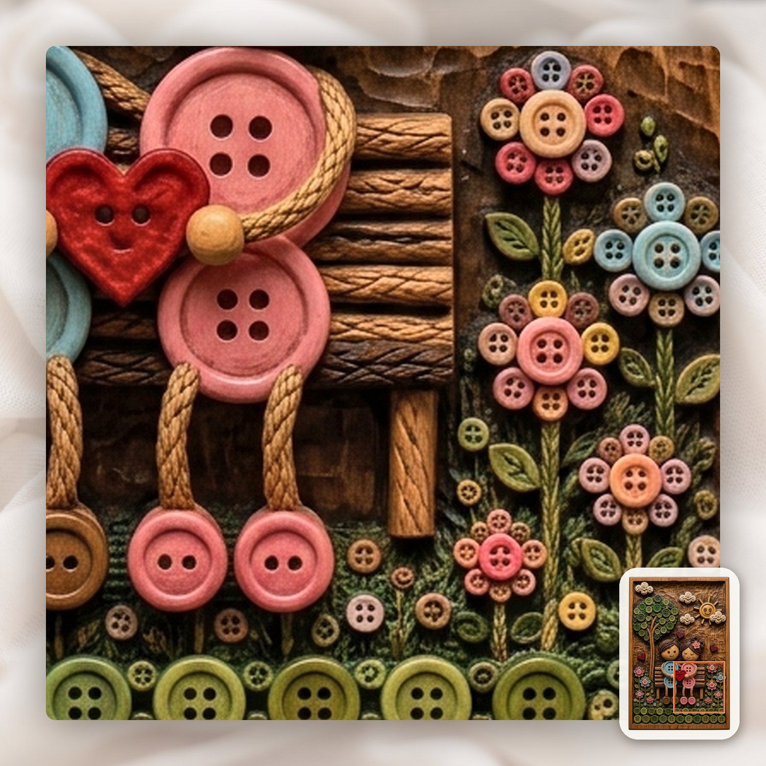 Whimsical Button Couple Love Story CNC Relief STL bas-relief STL — view 11