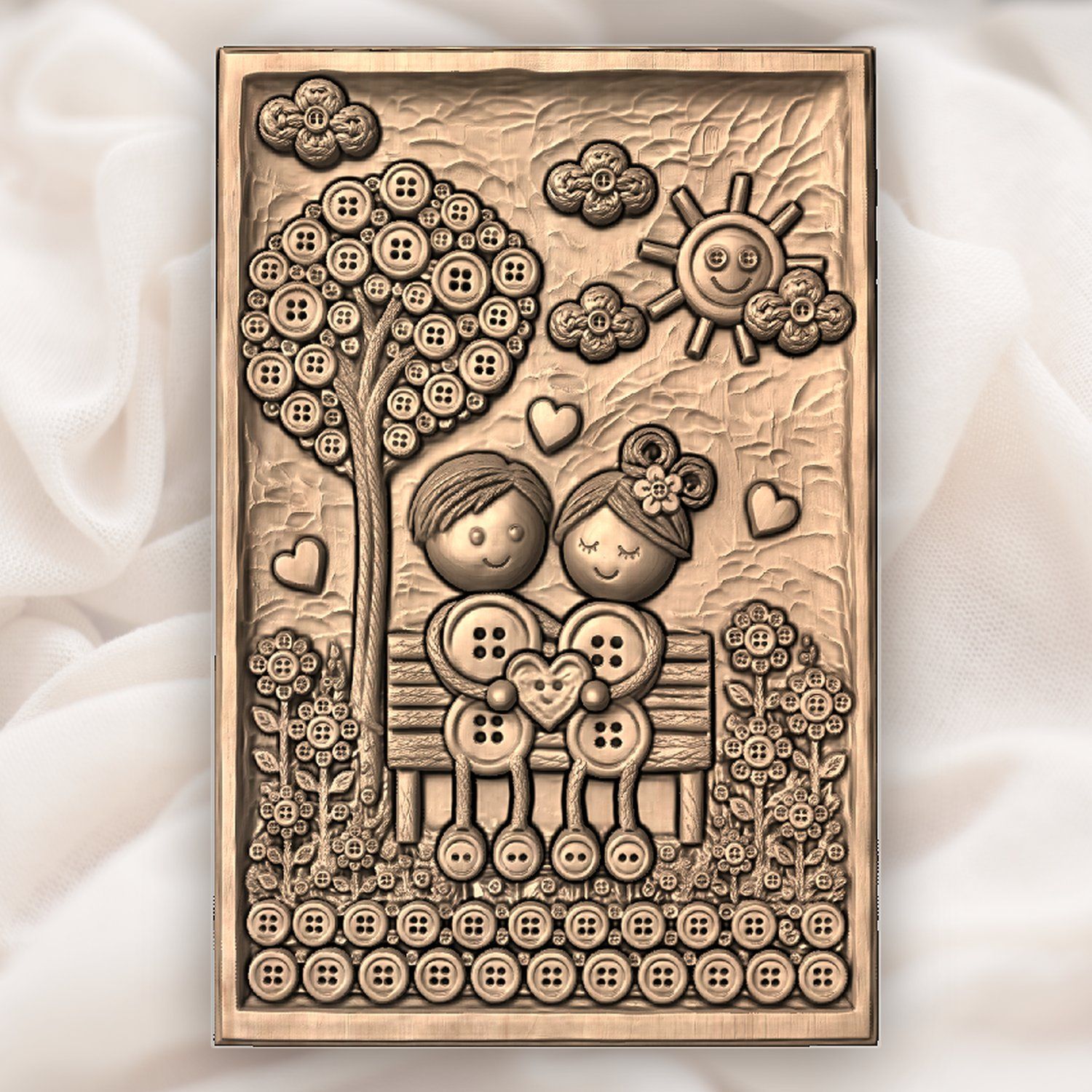 Whimsical Button Couple Love Story CNC Relief STL bas-relief STL — view 4