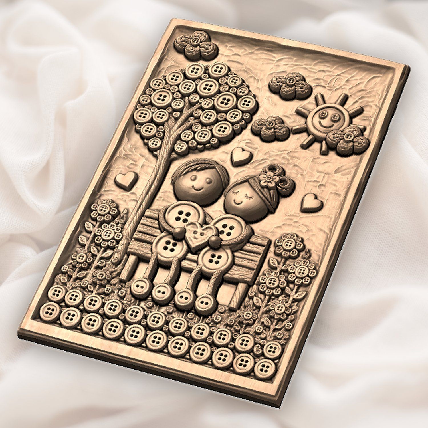 Whimsical Button Couple Love Story CNC Relief STL bas-relief STL — view 5