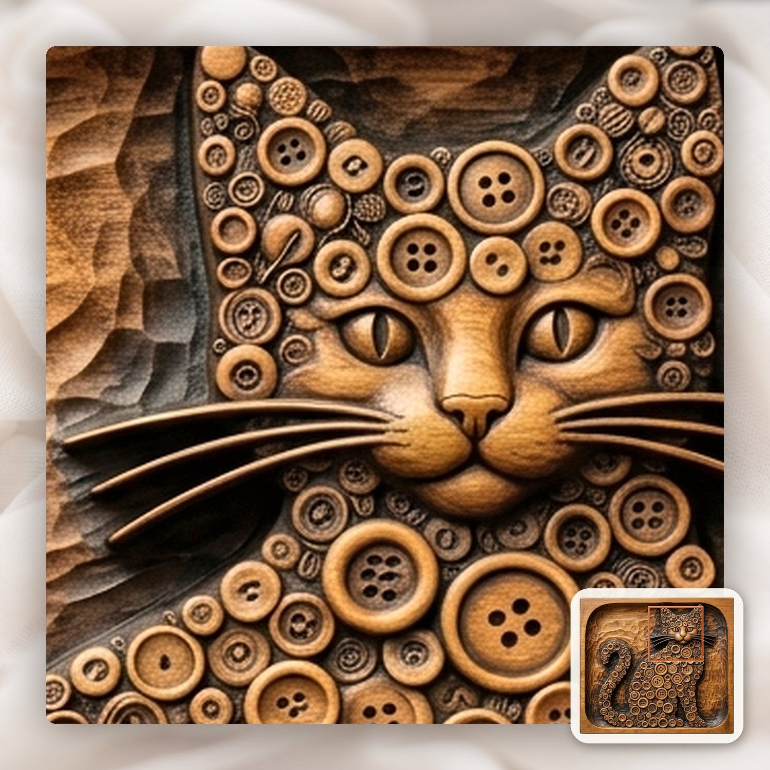 Whimsical Button Mosaic Cat CNC Relief STL bas-relief STL — view 11