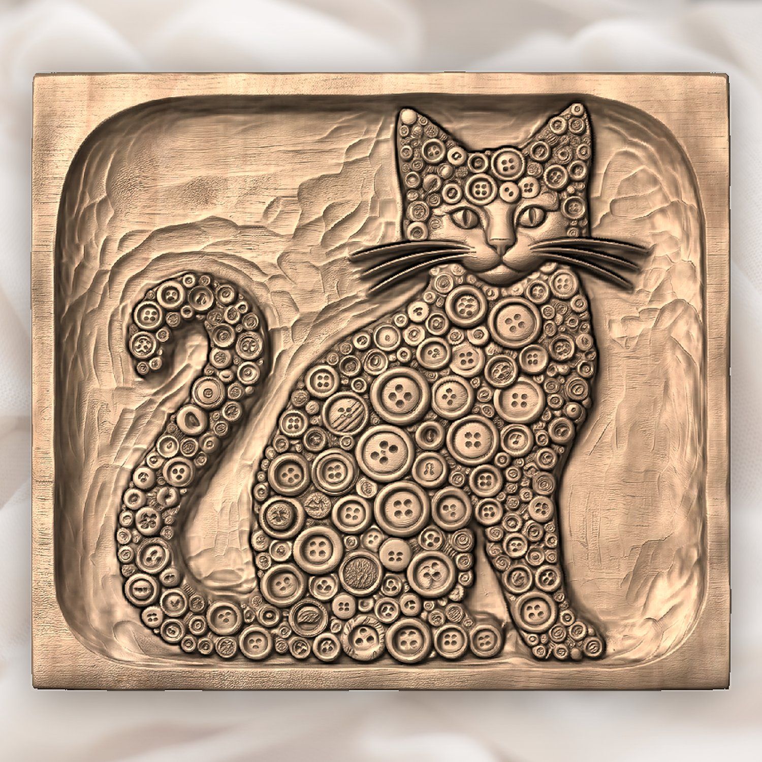 Whimsical Button Mosaic Cat CNC Relief STL bas-relief STL — view 4