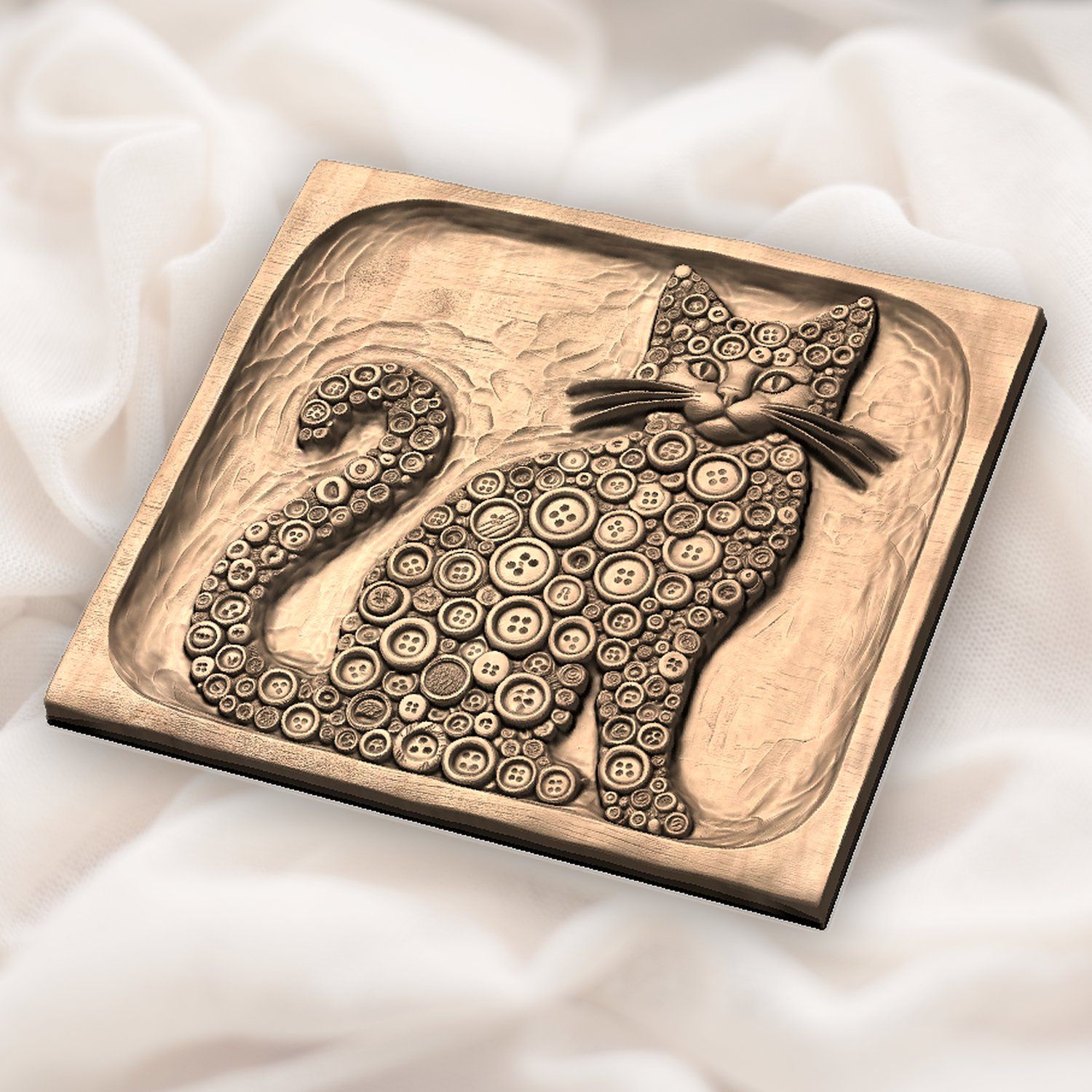 Whimsical Button Mosaic Cat CNC Relief STL bas-relief STL — view 5