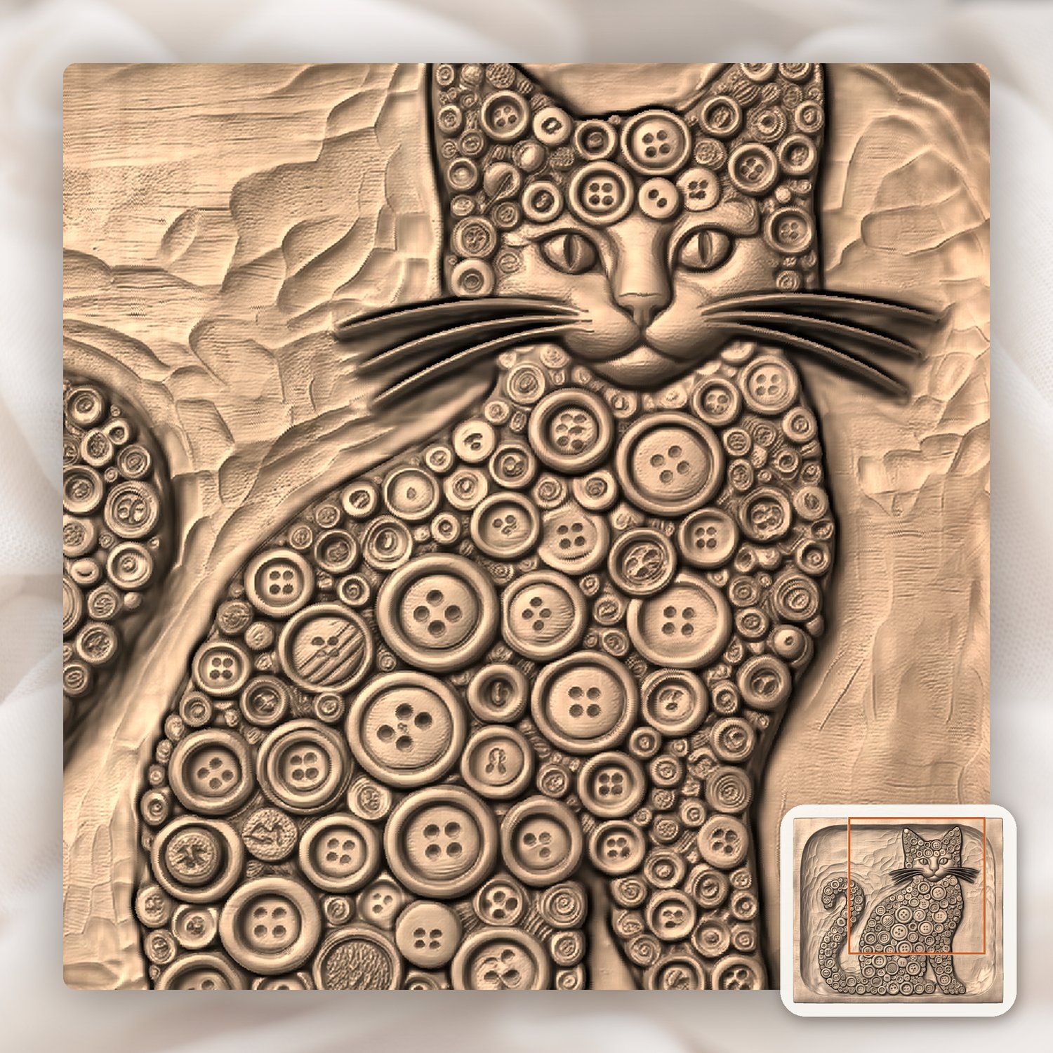 Whimsical Button Mosaic Cat CNC Relief STL bas-relief STL — view 7