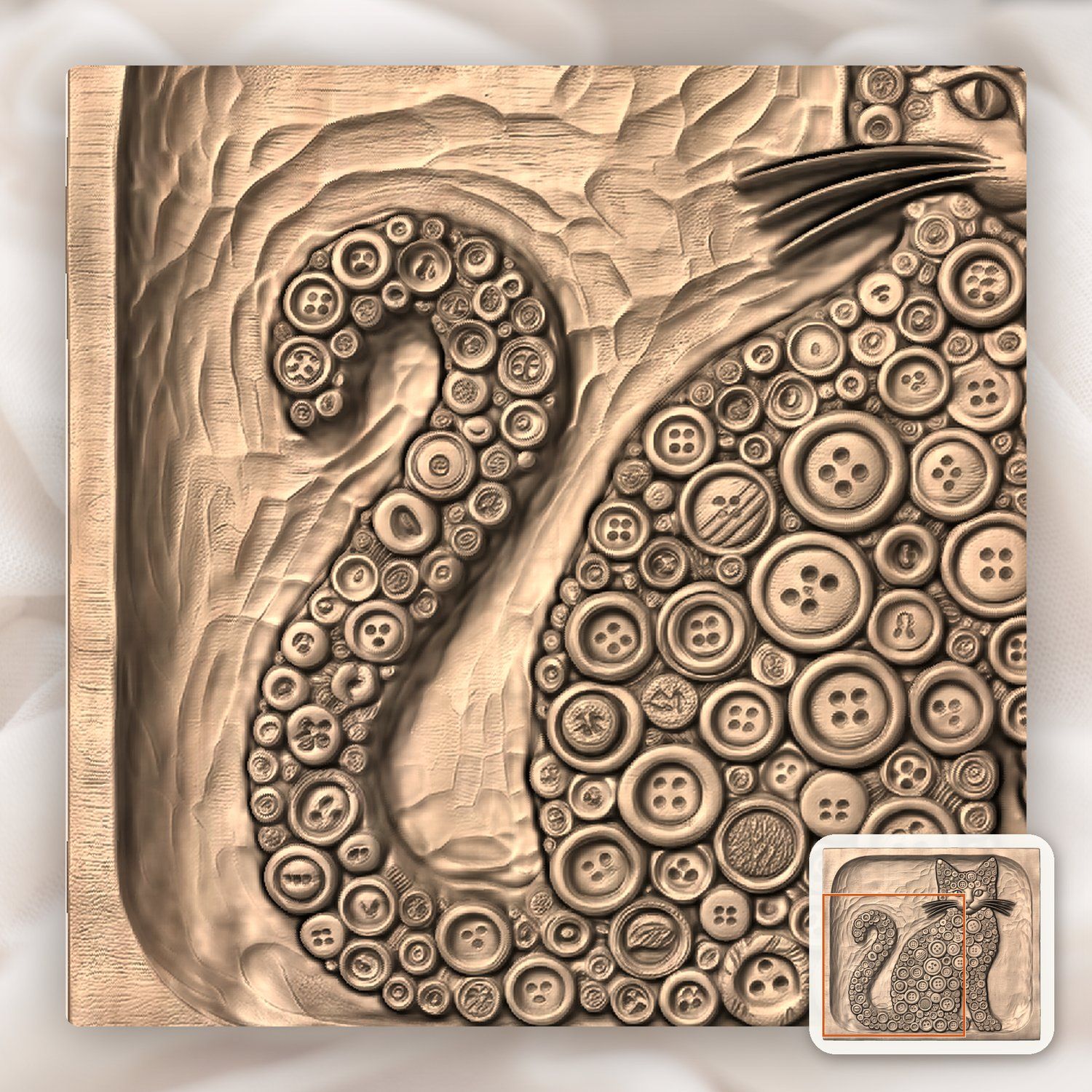 Whimsical Button Mosaic Cat CNC Relief STL bas-relief STL — view 8
