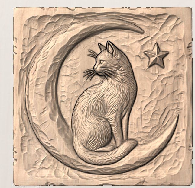 Whimsical Celestial Cat On Moon Relief bas-relief STL — view 10