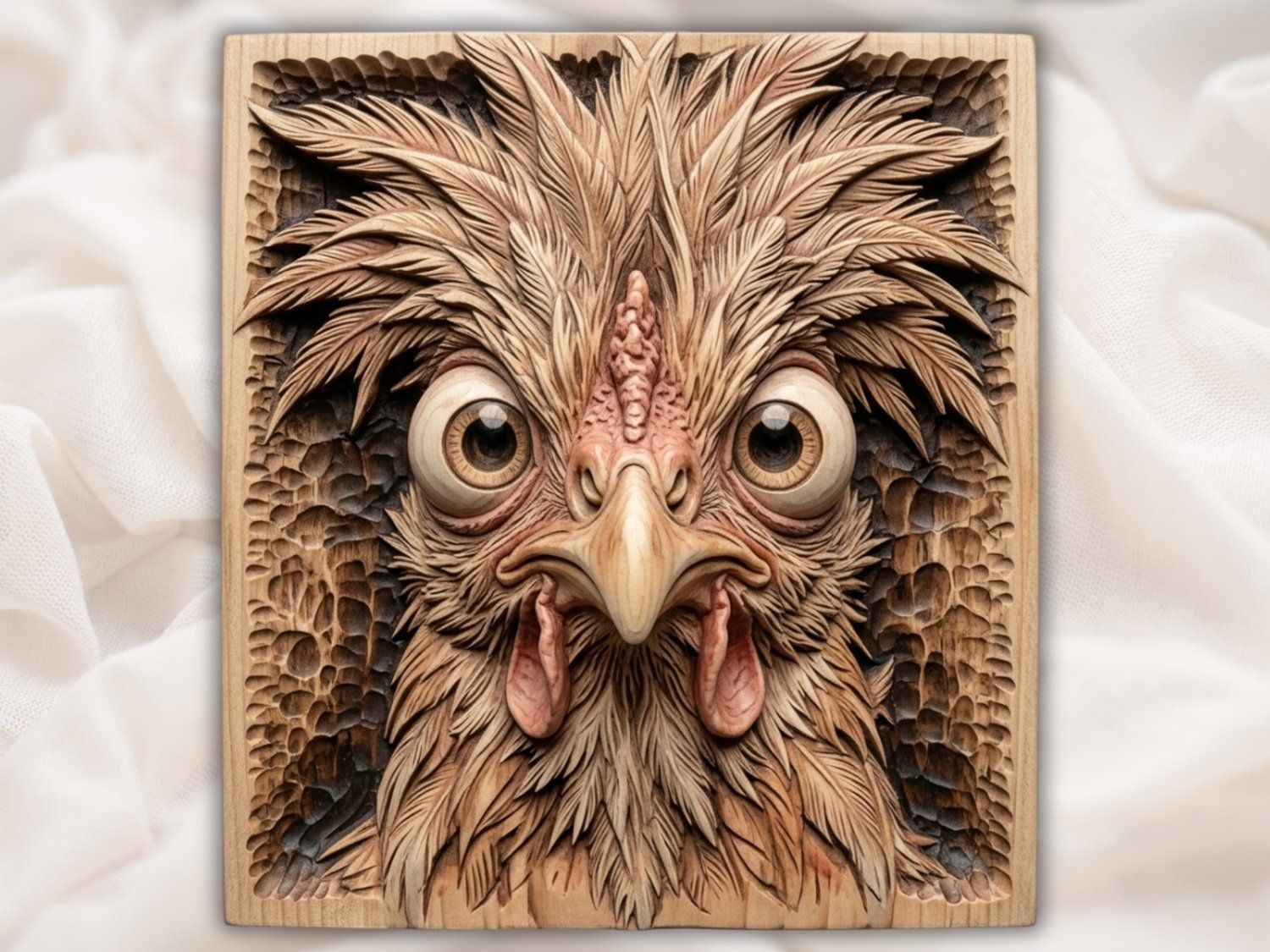Whimsical Crazy Chicken Portrait CNC Relief STL bas-relief STL — view 2